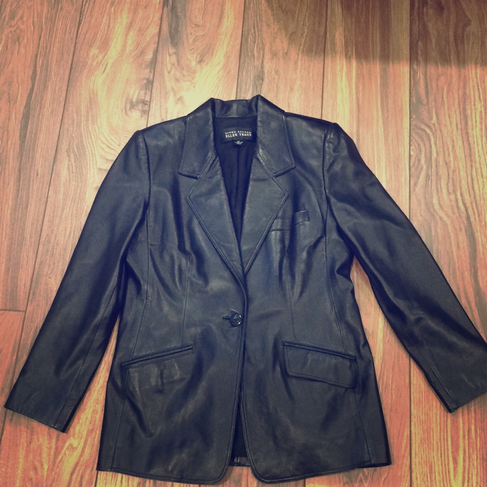 NWT Black Linda Allard Ellen Tracy Leather Blazer